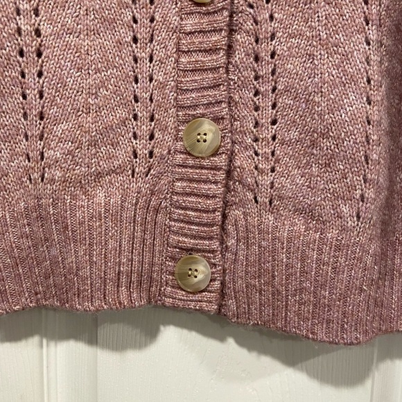 NWT Derek Heart Size M Oversized Cropped V Neck Pointelle Cardigan Lilac Purple - Picture 4 of 12